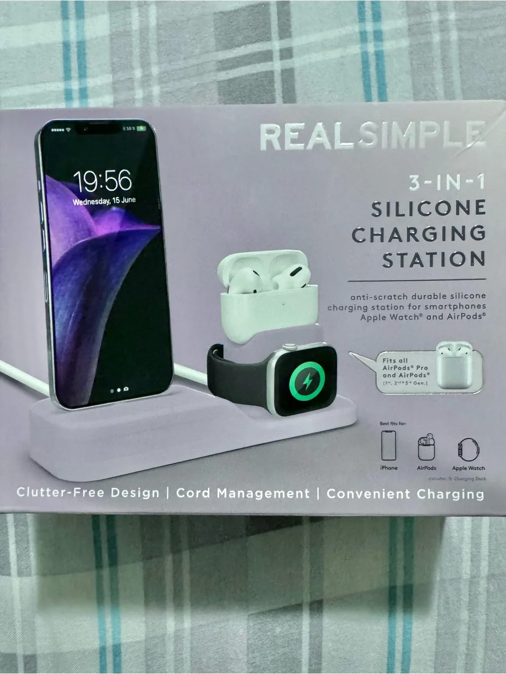 RealSimple Gray Silicone 3-in-1 Charging Station for Phone, Watch & Earbuds